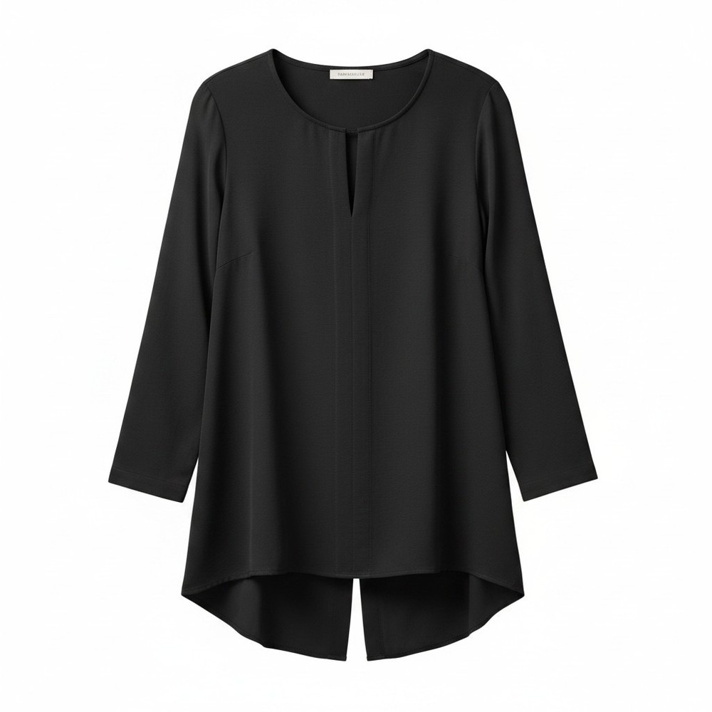 Rose & Olive Tunic Top Large Black Split Back Long Sleeve Textured Knit